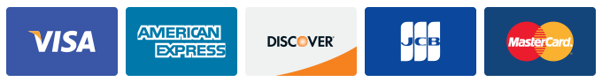 Visa, American Express, Discover, JCB and Mastercard accepted